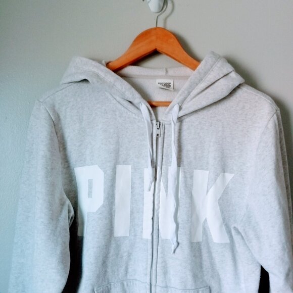 PINK Gray Hoodie with the White Pink Logo - Picture 2 of 6